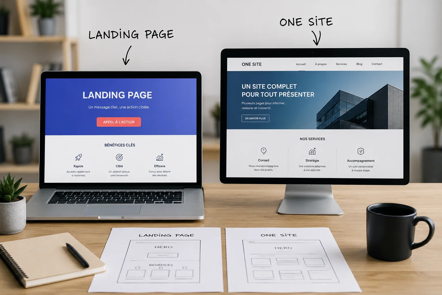 Comparatif Landing Page, One-Page et Site Vitrine classique
