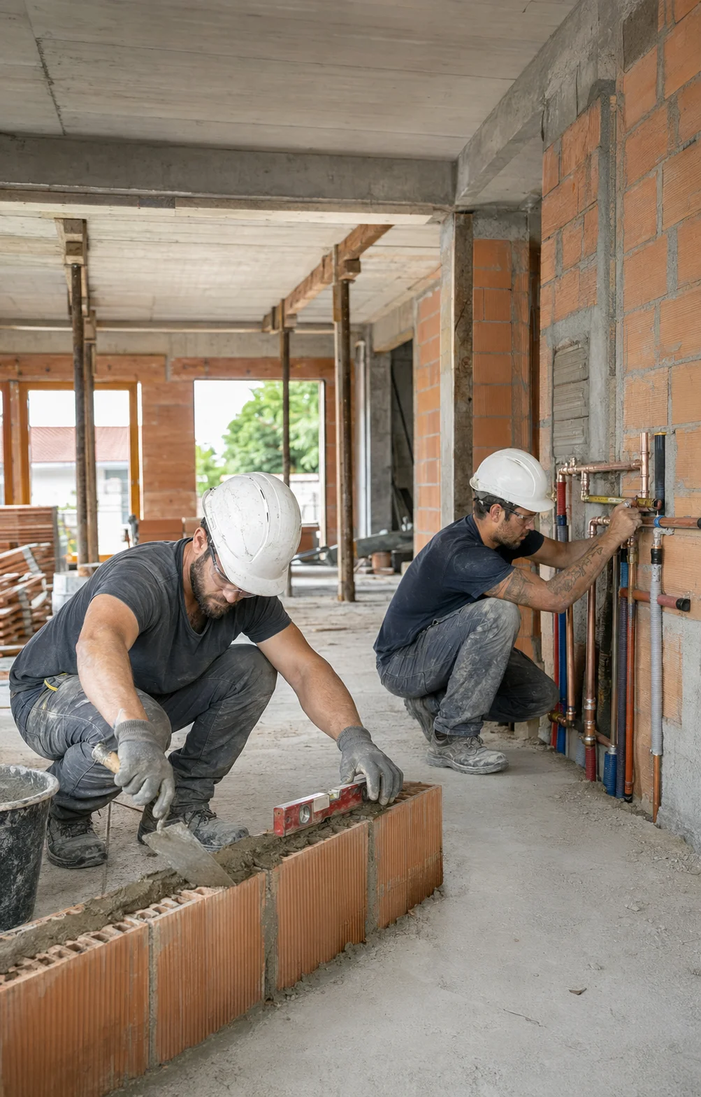 Artisan du bâtiment travaillant sur un chantier